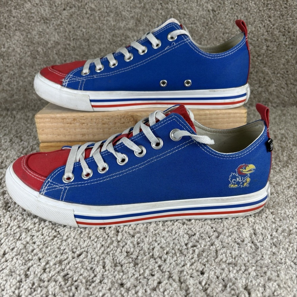 Skicks Kansas Jayhawks Sneakers Unisex Men 8 Women 10 NCAA KU Blue Red Canvas‎